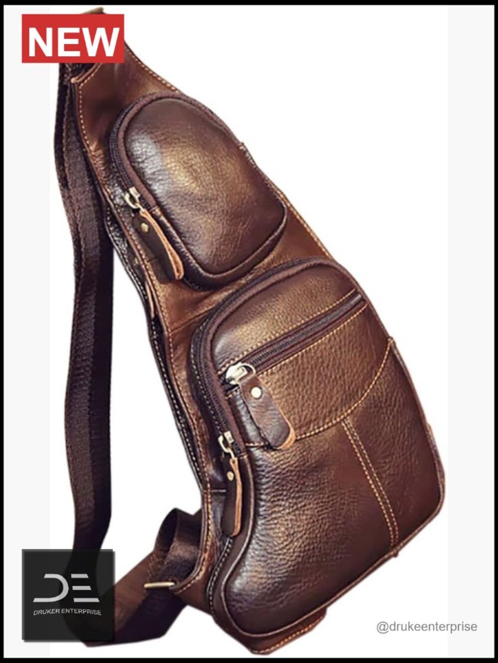 Genuine Cowhide Leather Sling Bag Backpack Crossbody Chest Daypack Travel